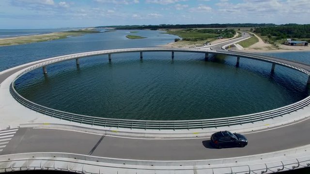 Aerial view of Puente de la Laguna Garzon Bridge in Maldonado, Uruguay.