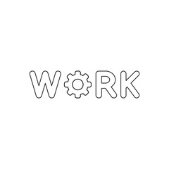 Vector icon concept of work word with gear. Black outline.