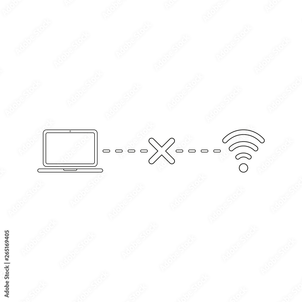 Aufkleber vector icon concept of laptop connection failure with x mark to wifi wireless network. black outline