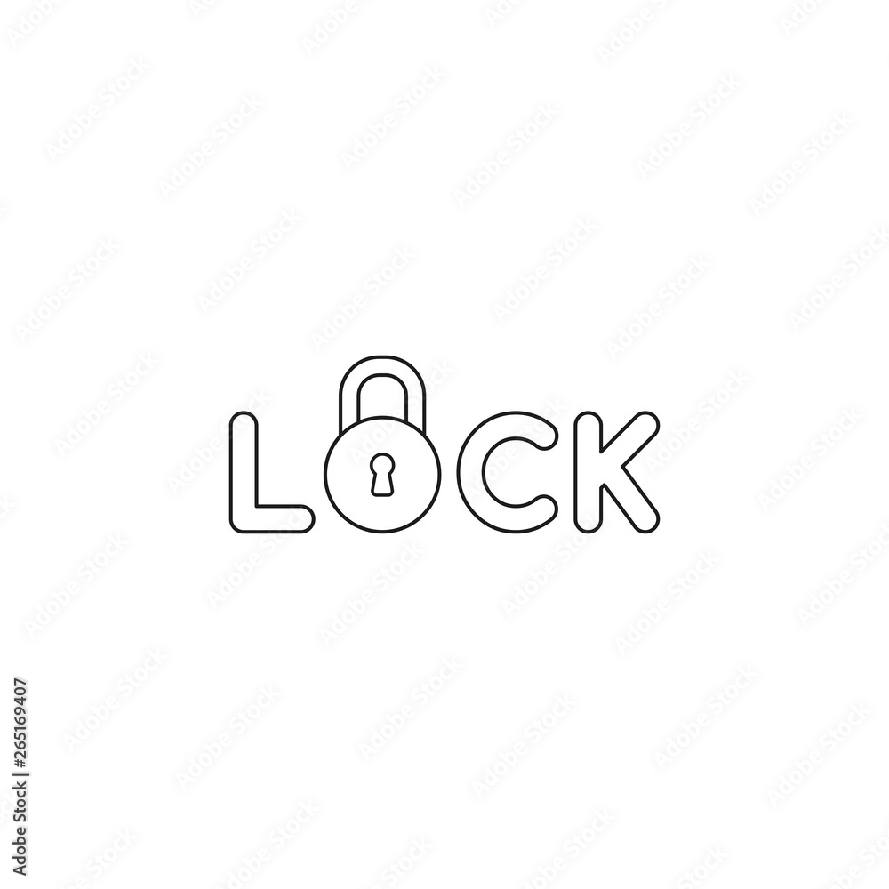 Poster vector icon concept of lock text with closed padlock. black outline.
