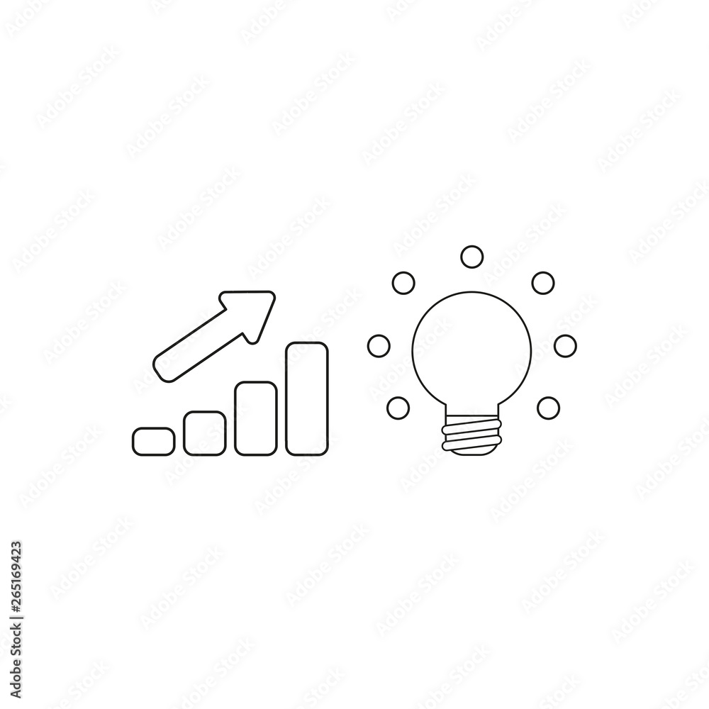 Aufkleber vector icon concept of sales bar chart with arrow pointing up and glowing light bulb symbolizes good