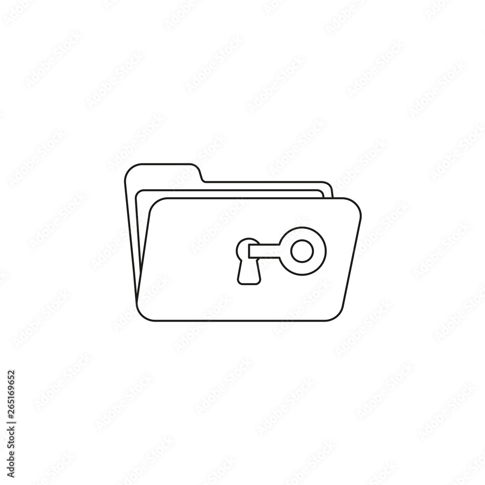 Poster vector icon concept of key unlock folder keyhole. black outline.