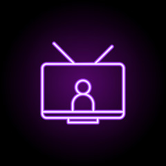 person on TV neon icon. Elements of media, press set. Simple icon for websites, web design, mobile app, info graphics