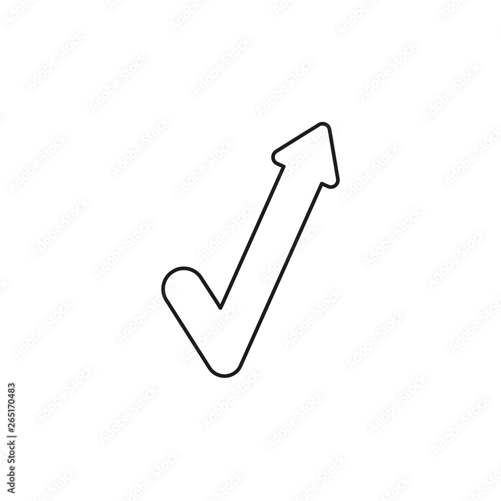 Poster vector icon concept of check mark with arrow pointing up. black outline.