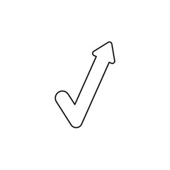 Vector icon concept of check mark with arrow pointing up. Black outline.