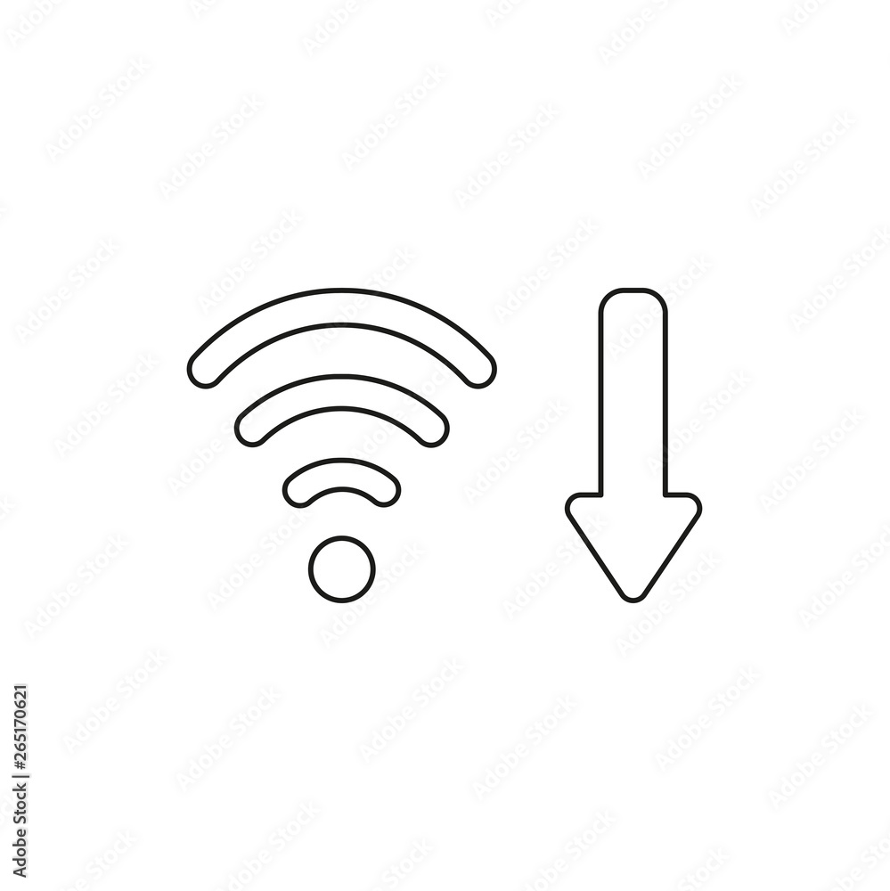 Aufkleber vector icon concept of wifi wireless with arrow moving down symbolizing bad, slow internet connectio