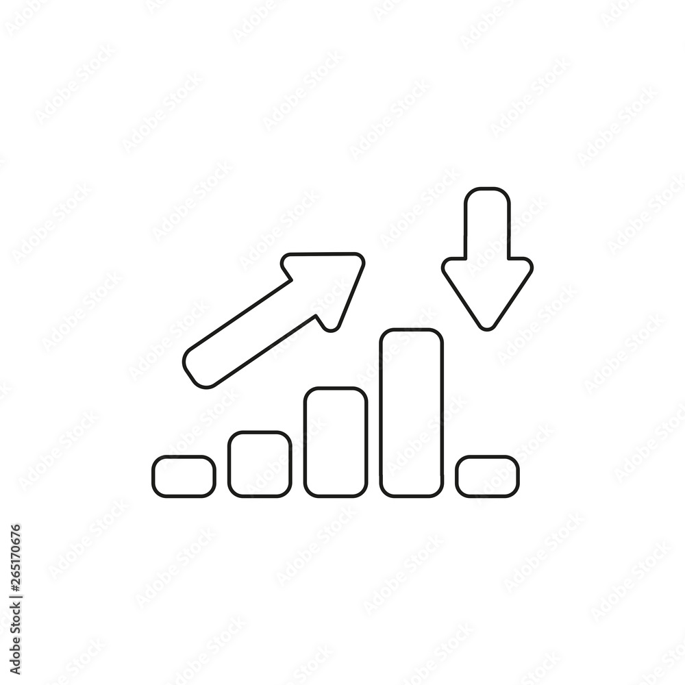 Poster vector icon concept of sales bar chart moving up and moving down with arrows pointing up and down. b