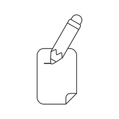Vector icon concept of writing paper with pencil. Black outline.