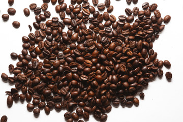 Roasted coffee beans isolated on white background