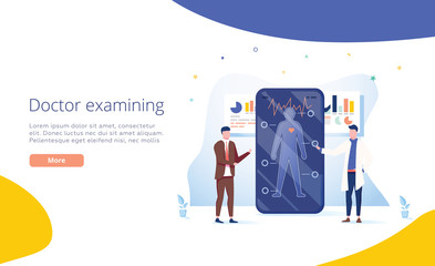 Doctors examining a patient using a medical app on a smartphone, online medical consultation and technology concept