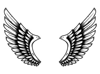 Wings in tattoo style isolated on white background. Design element for poster, t shit, card, emblem, sign, badge.