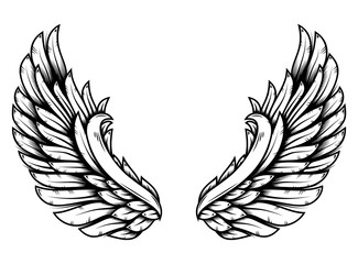 Wings in tattoo style isolated on white background. Design element for poster, t shit, card, emblem, sign, badge.