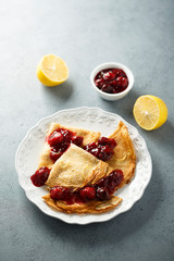 Crepes with cherry and lemon
