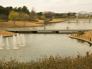 Fototapeta na wymiar Japan ,March 25,201: Fountain at Hitachi Seaside Park Ibaraki, Japan