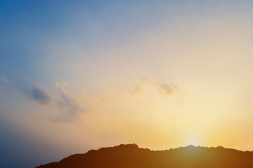 Mountain silhouette The sun, the sky and the life Silhouette concept