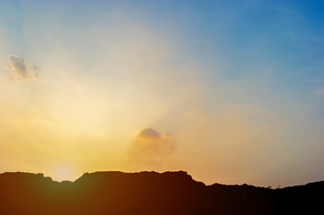Mountain silhouette The sun, the sky and the life Silhouette concept
