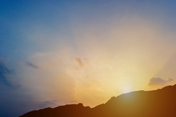Mountain silhouette The sun, the sky and the life Silhouette concept
