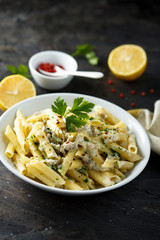Pasta with olives and lemon sauce