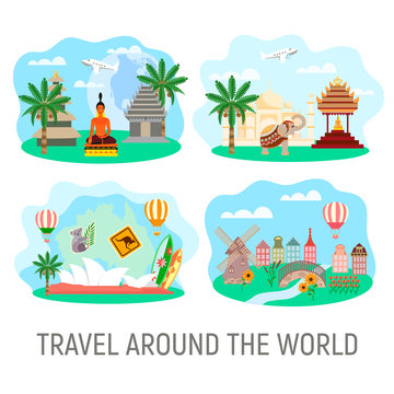 Set vector illustration concept travel around the world