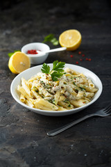 Pasta with olives and lemon sauce