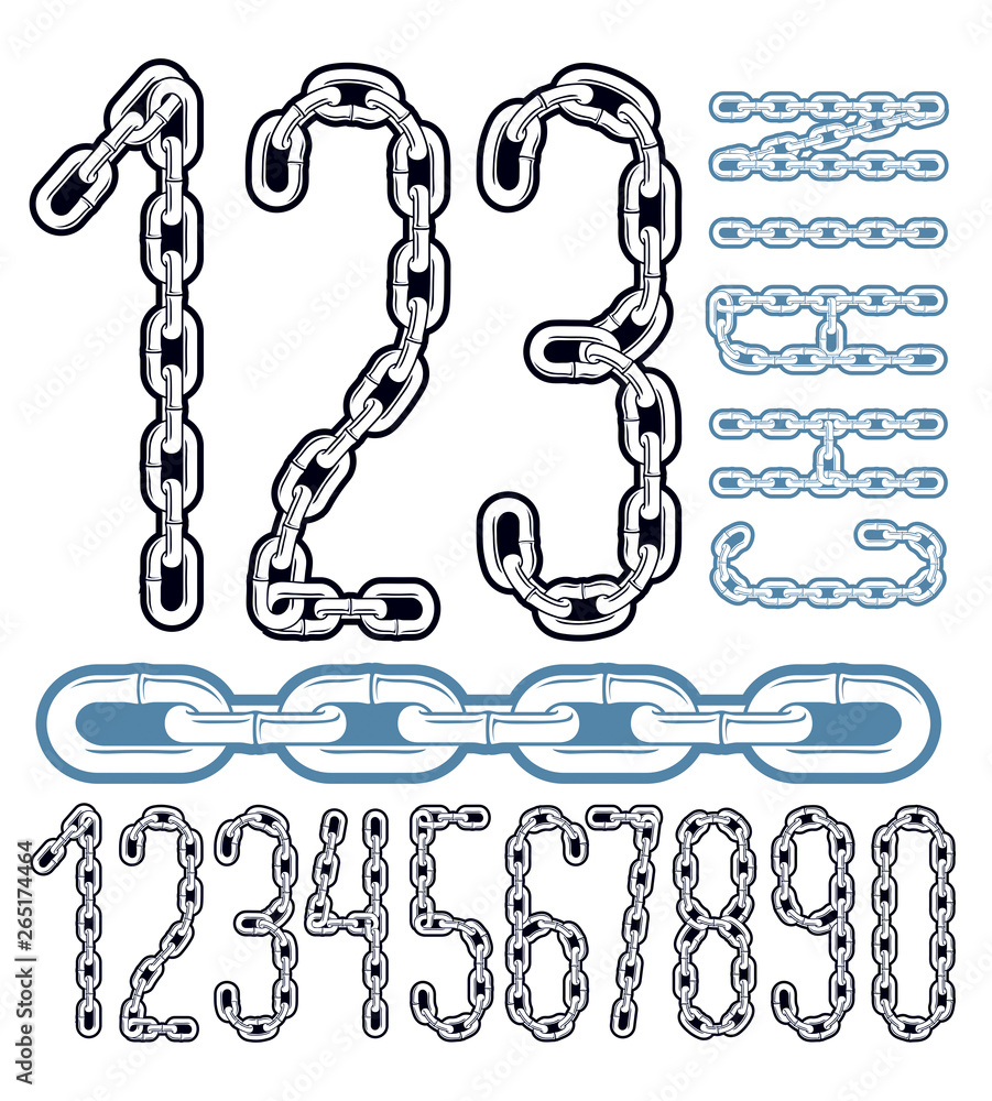 Poster set of vector numbers from 0 to 9. cool numerals for use as poster design elements. made with iron c