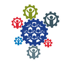 Society and Person interaction creative logo, unique vector symbol created with different icons. System and social Matrix sign. Person and society interacts with each other.