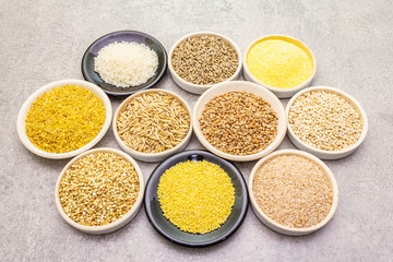 Healthy food vegetarian (vegan) concept. Assorted various organic cereals, legumes, whole grains.