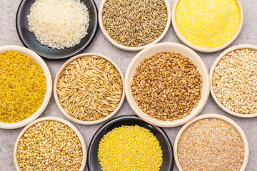 Healthy food vegetarian (vegan) concept. Assorted various organic cereals, legumes, whole grains.