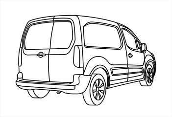 Outline van. Car for freight. Back view. View of three quarters.