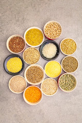 Healthy food vegetarian (vegan) concept. Assorted various organic cereals, legumes, whole grains.