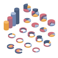 Isometric vector illustration. Set of business elements, infographics and diagrams.