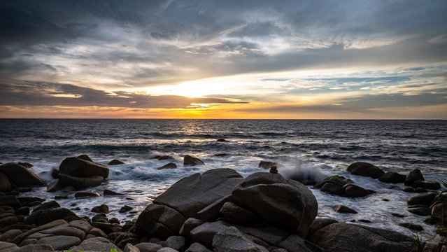 seascape sunset on the rokcs amazing color thailand pucket
