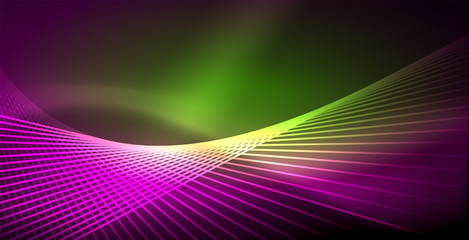 Neon glowing lines, magic energy space light concept, abstract background wallpaper design
