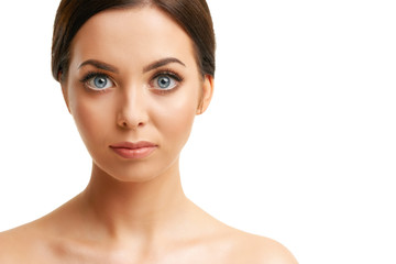 Fototapeta premium Beautiful woman face close up studio on white