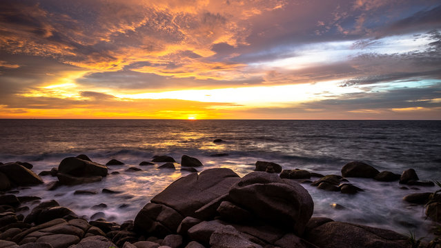 seascape sunset on the rokcs amazing color thailand pucket
