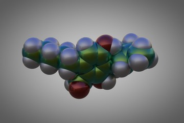 Molecular model of cannabidiolic acid (CBDA), an active ingredient in cannabis derived from the hemp plant. scientific background. 3d illustration
