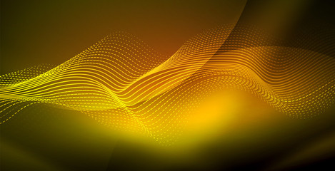 Glowing abstract wave on dark, shiny motion, magic space light. Techno abstract background