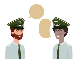 men soldiers of war with speech bubble
