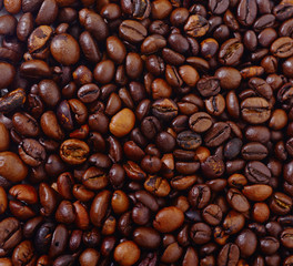 Roasted coffee beans background.
