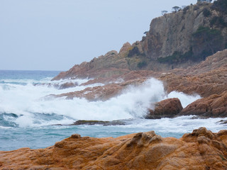 Olas estrellándose contra las rocas y la costa