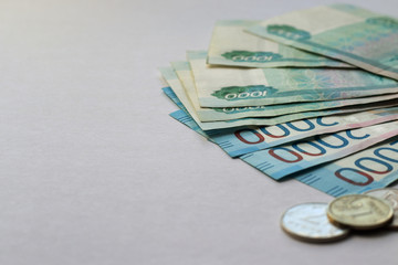 Ruble banknotes lying on the table