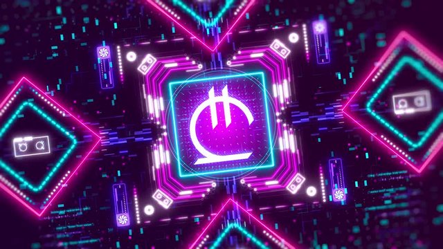 The Lari money mining sign concept. Glow neon color and hi-tech cyber security theme video.