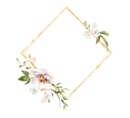 Golden frame decorated with handpainted watercolor flowers