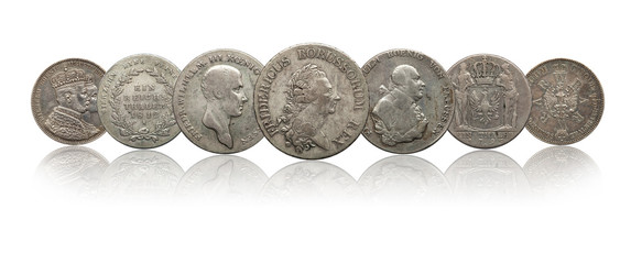 Germany german silver coins thaler prussia isolated on white background