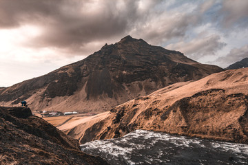 Fototapeta na wymiar Landscape above Skogafoss waterfall, Iceland