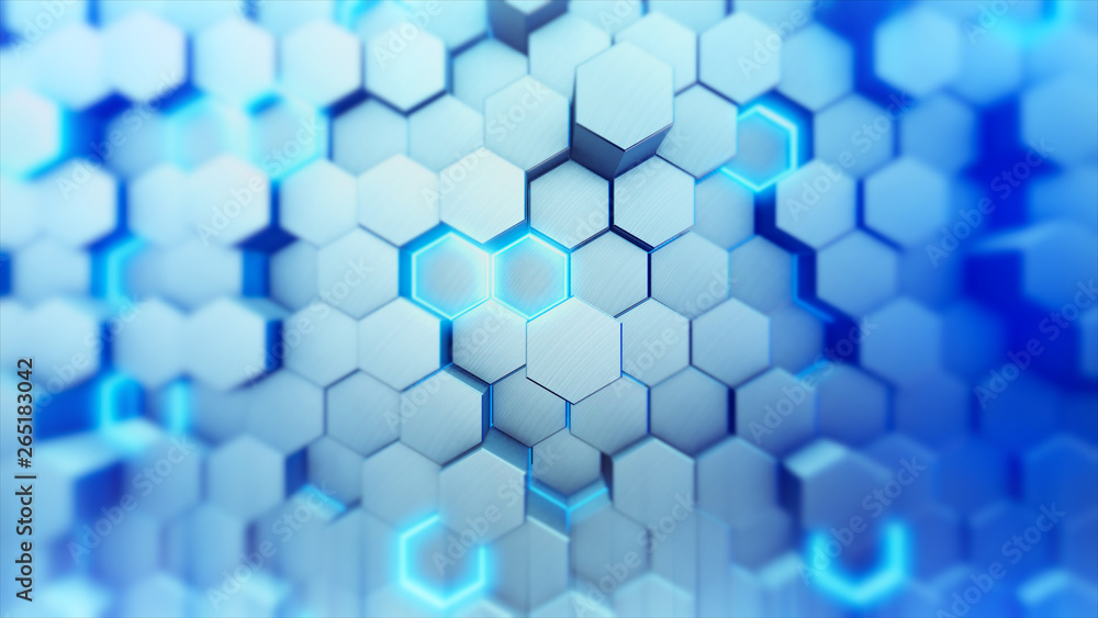 Aufkleber abstract white geometric hexagonal background on surface grunge surface, 3d rendering technology bac