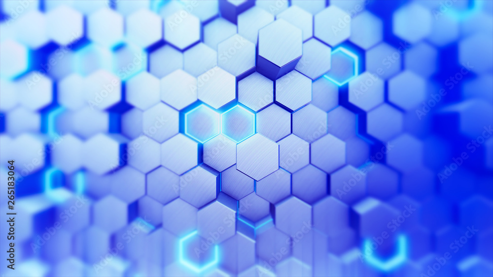 Aufkleber abstract white geometric hexagonal background. grunge surface, 3d rendering technology background
