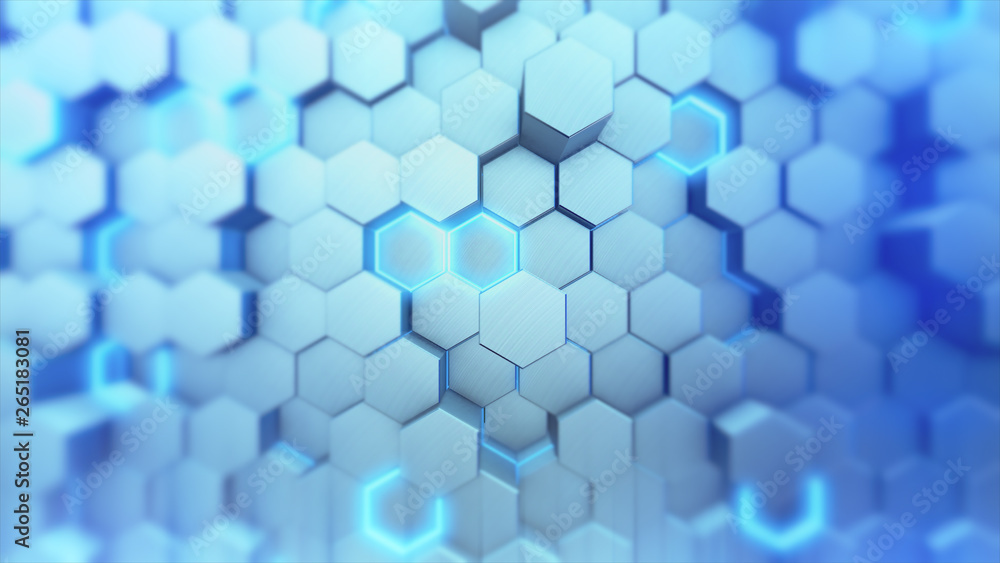Poster abstract white geometric hexagonal background. grunge surface, 3d rendering technology background