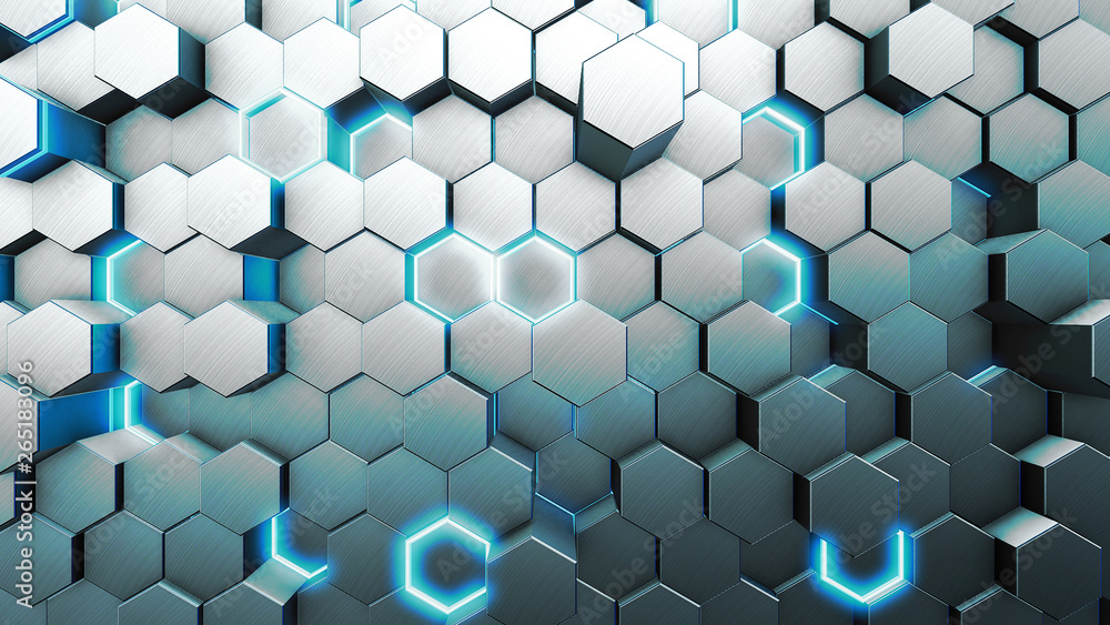 Poster abstract white geometric hexagonal background. grunge surface, 3d rendering technology background
