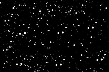 Chaotic white bokeh on a black background, light spots texture, abstraction, falling snow, star...